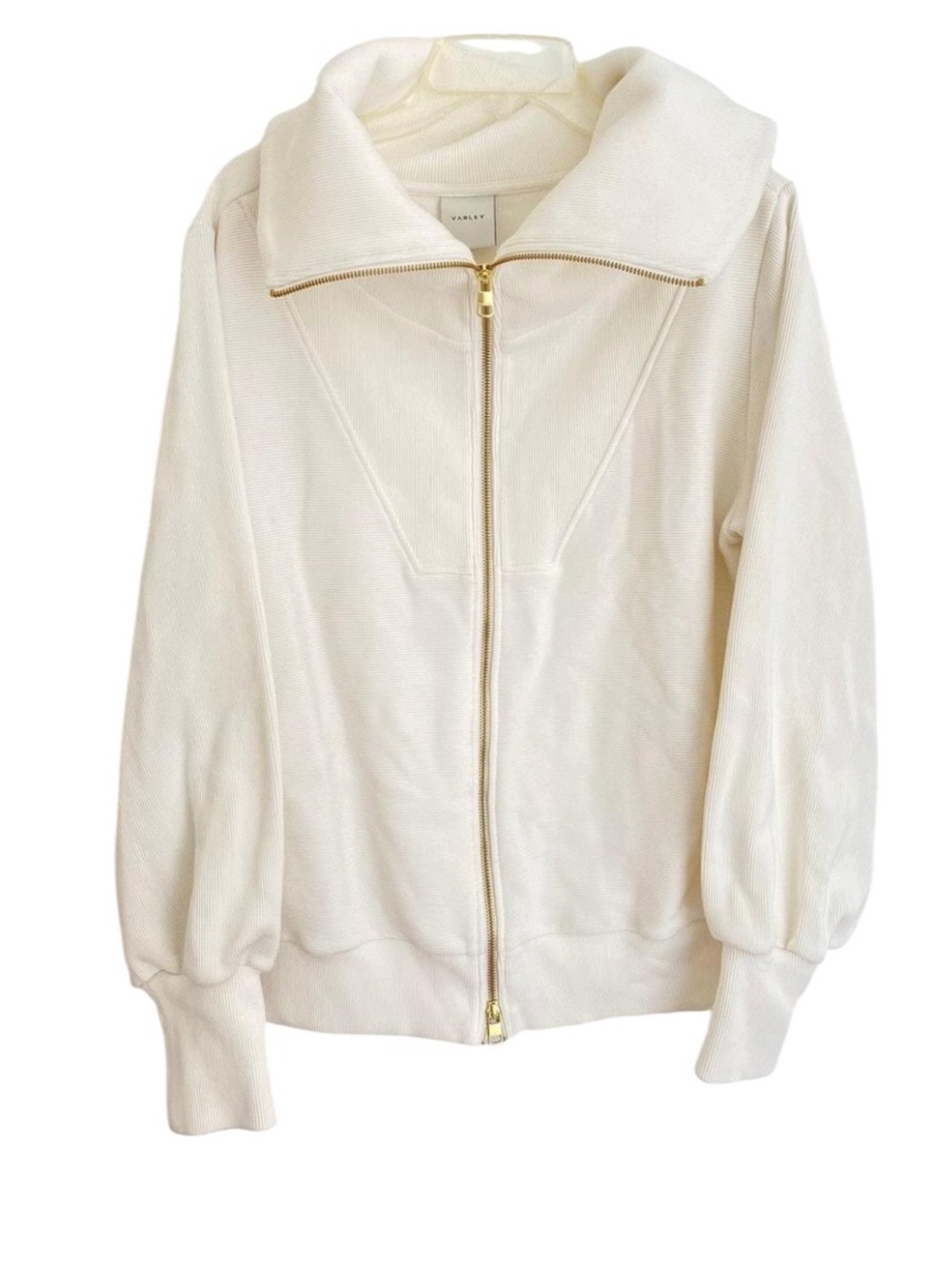 Varley Ells Zip Jacket Cloud Dancer Ivory Ribbed Collar Oversized Sweatshirt - Picture 2 of 6